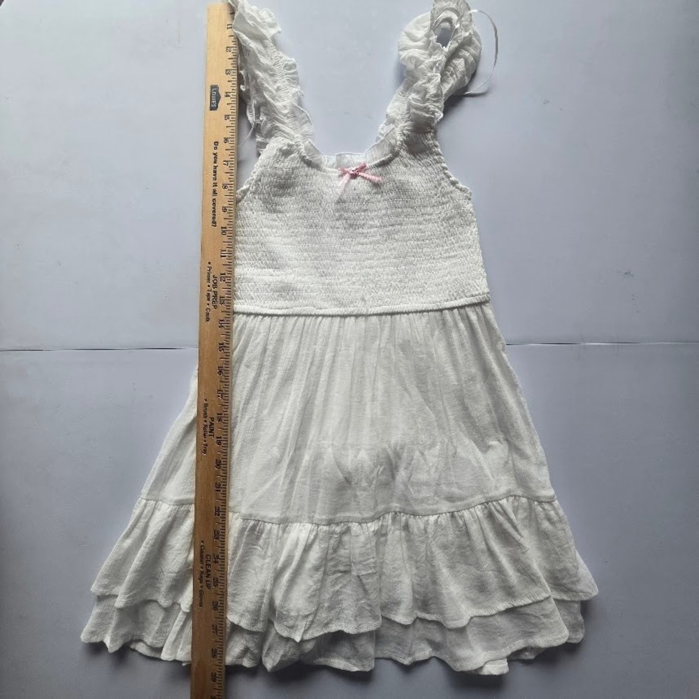 Love Tree White Mini Sun Dress Women S Smocked Ruffle Bow Cottagecore Coquette - Picture 8 of 12
